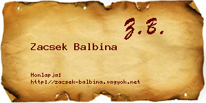 Zacsek Balbina névjegykártya